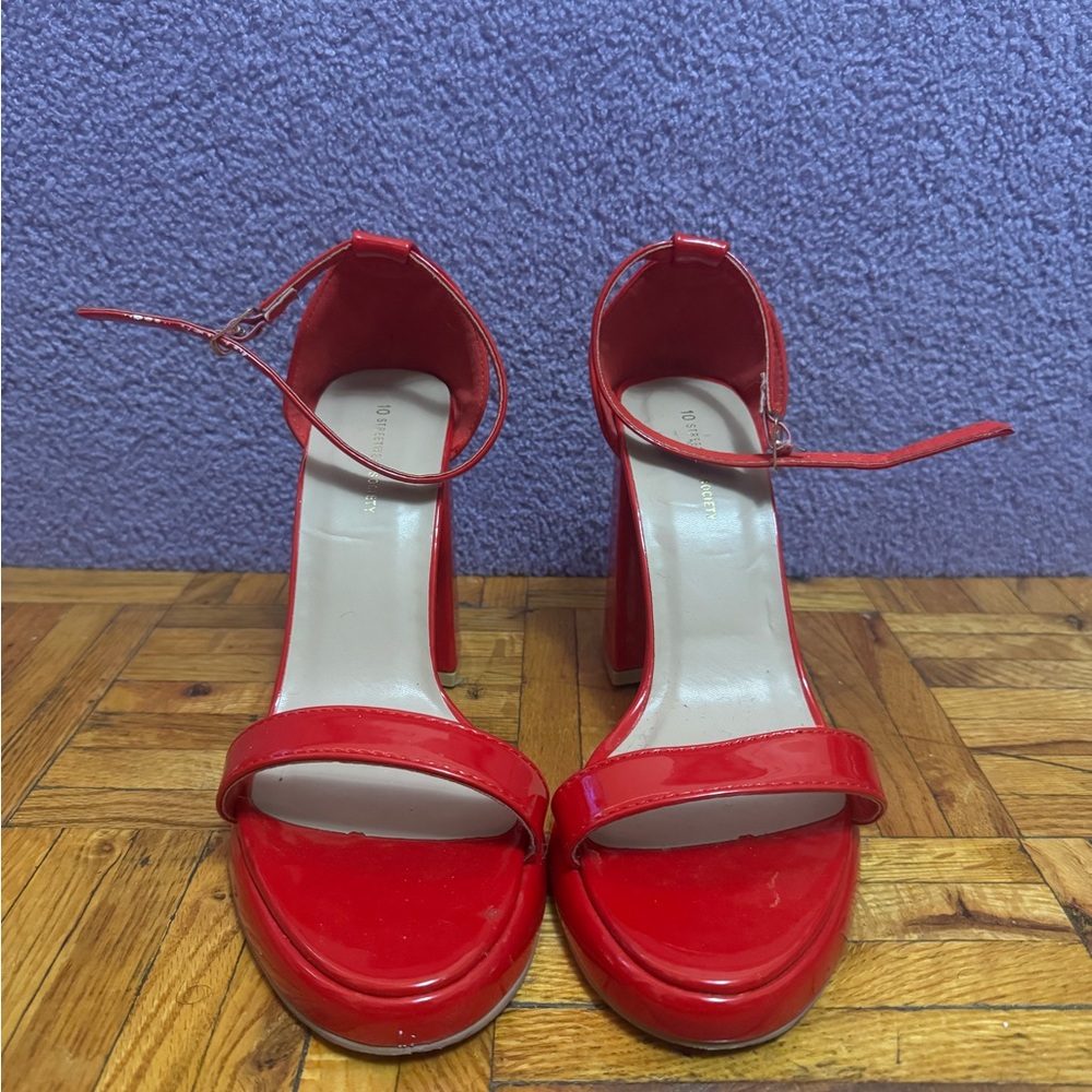Urban Planet Glossy Red Ankle Strap Heels